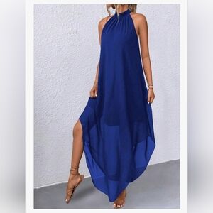 Elegant Blue Halter Maxi Dress